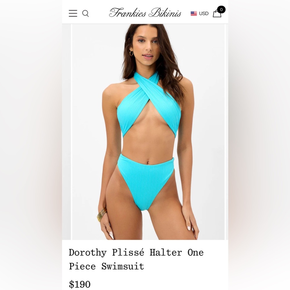 Frankie's Bikinis Dorothy Plisse Halter One Piece Swimsuit size M